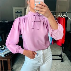 Vintage Lilac Purple Turtleneck Long-Sleeve Blouse